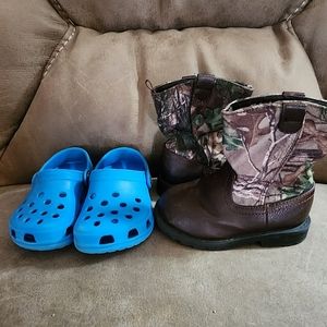 Toddler size 5 - Blue Crocs & Brown Camo Healthtex boots